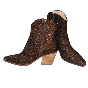 Betsey Johnson Brown Glitter Ankle Boots